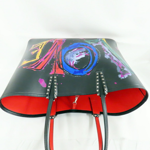 Christian Louboutin Black Tote Studded Leather Bag Kabata Pattern Love - Picture 6 of 10